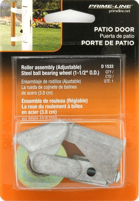 Prime-Line D 1533 Roller Assembly, 1-1/2 in Dia Roller, 5/16 in W Roller, Steel, 1-Roller, Plain Back Mounting