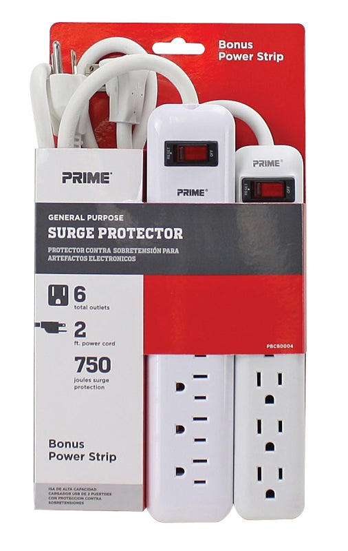 Prime PBCB0004 General-Purpose Surge Protector, 125 V, 15 A, 6 -Outlet ...