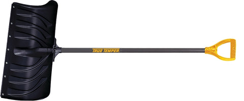 True Temper 1603500 Snow Pusher, 24-1/2 in W Blade, Polyethylene Blade, Steel Handle, D-Grip Handle, 38.3 in L Handle