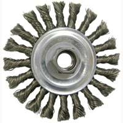 Vortec Pro 36055 Wire Wheel Brush, 4 in Dia, 5/8-11 Arbor/Shank, Twisted Bristle, 0.02 in Dia Bristle