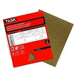 TASK PAO15180 Sandpaper, 11 in L, 9 in W, Very Fine, 180 Grit, Aluminum Oxide Abrasive, Paper Backing, Pack of 50