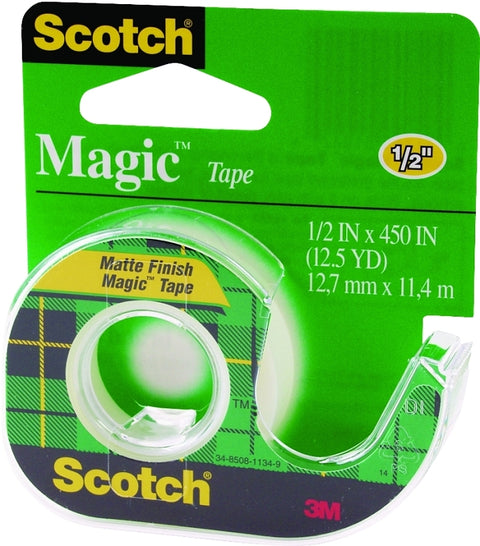 Scotch Magic 104 Office Tape, 450 in L, 1/2 in W, Plastic Backing, Pack of 8