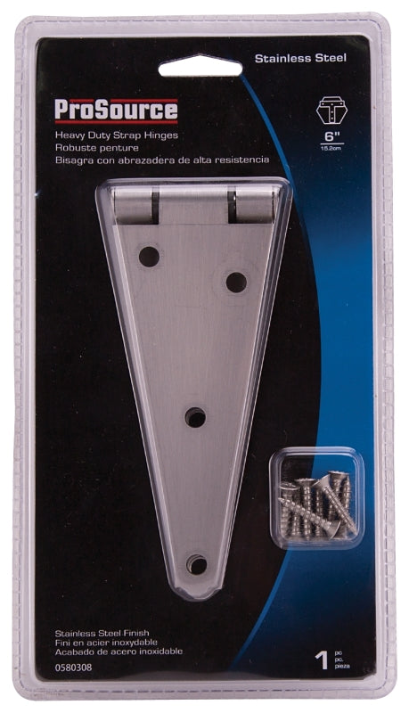 ProSource HSH-S06-C2PS Heavy Duty Strap Hinge, 2.6 mm Thick Leaf, Brushed Stainless Steel, 180 Range of Motion