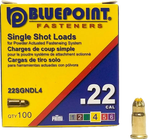 Blue Point Fasteners 22SGNDL4 Low Velocity Single Shot Load, 0.22 Caliber, Power Level: #4, Yellow Code, 1-Load, Pack of 100