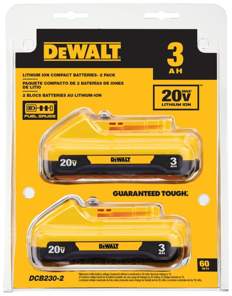 DEWALT 20V MAX DCB230-2 Battery Pack, 20 V Battery, 3 Ah, 45 min Charging