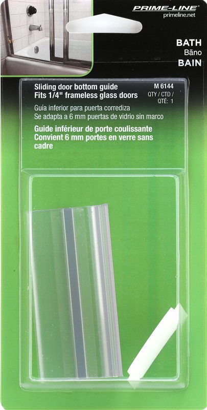 Prime-Line M 6144 Tub Enclosure Bottom Guide, Frameless, Snap-In, Vinyl, Clear, For: Frameless Glass Shower Doors