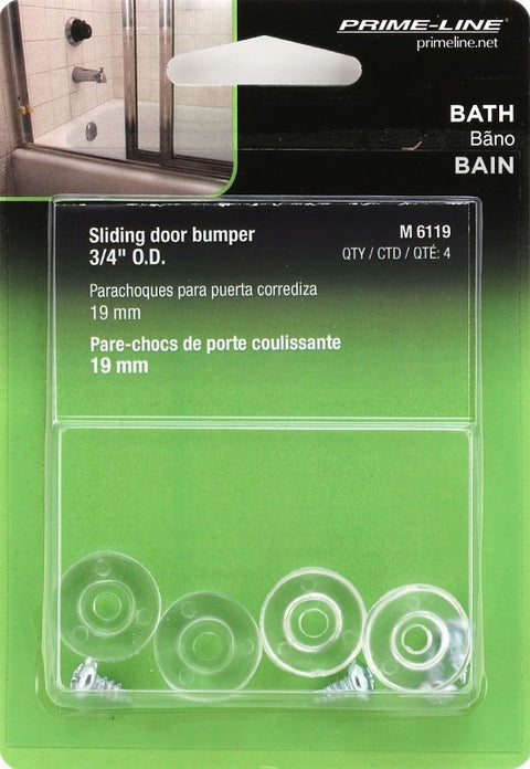 Prime-Line M 6119 Anti-Slam Bumper, Sliding, Vinyl, Clear, For: Shower/Tub Enclosure Glass Door Panels