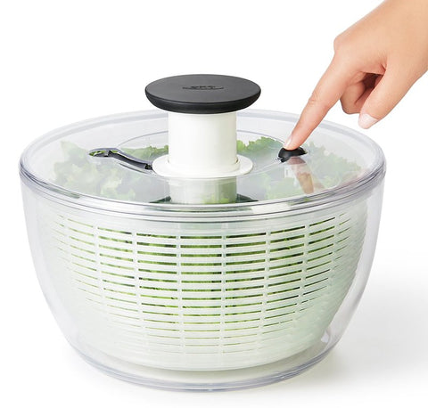 Oxo 32480 Salad Spinner, 4.95 qt Basket, 6.22 qt Bowl, 10-1/2 in Dia, 10-1/2 in W, 6 in H, Plastic, White
