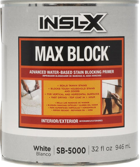 Insl-X Max Block SB5000099-04 Advanced Stain Blocking Primer, Gloss, White, 1 qt, Pack of 4