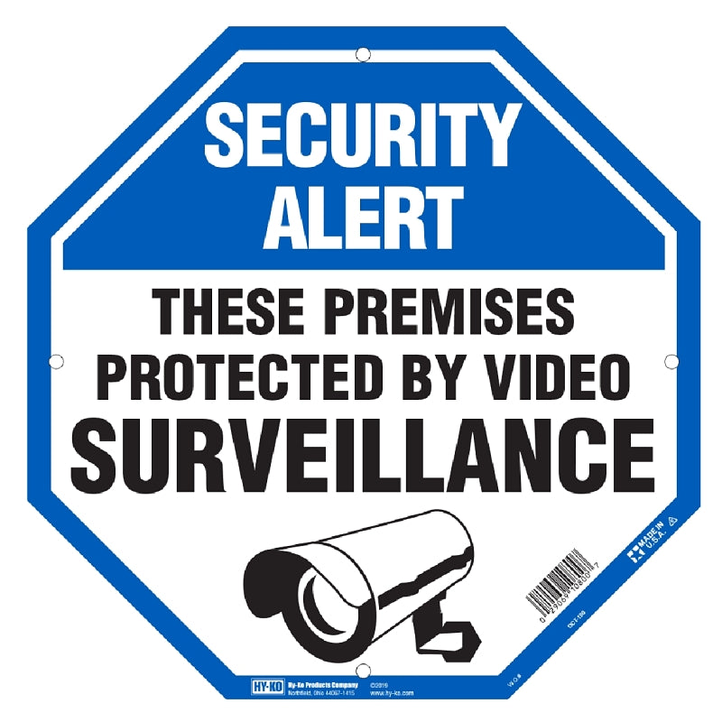 Hy-Ko OCT-100 Property Sign, Octagonal, SECURITY ALERT THESE PREMISES ...