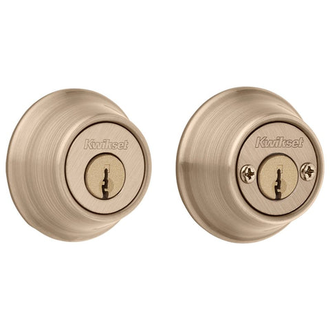 Kwikset 600 Series 665 5 RCAL RCS/5303 Deadbolt, 3 Grade, Keyed Key, Zinc, Antique Brass, 2-3/8 to 2-3/4 in Backse