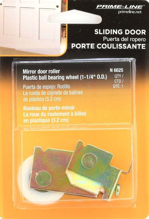 Prime-Line N 6625 Door Roller, 1-1/4 in Dia Roller, 5/16 in W Roller, Steel, Bottom Mounting