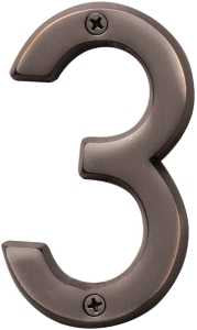 Hy-Ko BR-42OWB, Prestige Series BR-42OWB/3 House Number, Character: 3, 4 in H Character, Solid Brass, Pack of 3