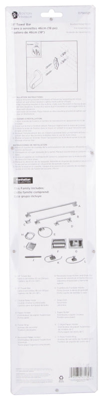 Boston Harbor 3618-07-SOU Towel Bar, 18 in L Rod, Brushed Nickel, Surface