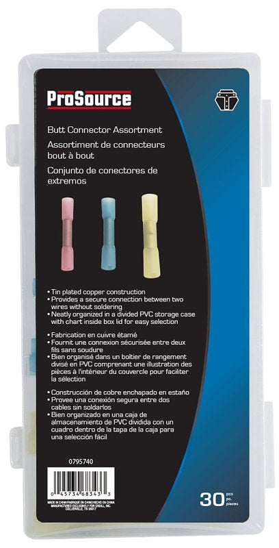ProSource 045734683433 Butt Connector Assortment, Blue/Red/Yellow