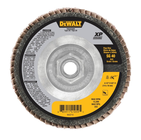 DEWALT ELITE Series DWA8280H Flap Disc, 4-1/2 in Dia, 5/8-11 Arbor, 40 Grit, Coarse, Ceramic Abrasive, Cloth Backing