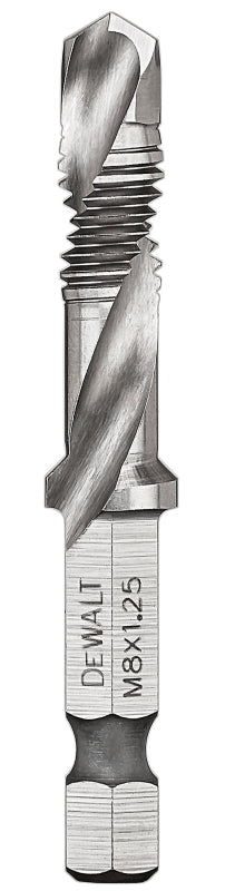 DEWALT IMPACT READY DWADTQTR8MM125 Tap and Drill Bit, 8 mm Dia, 3-Flute, Spiral Flute, HSS, 2-23/64 in L