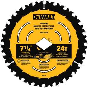 DEWALT DWA171424DB10 Circular Saw Blade, 7-1/4 in Dia, 5/8 in Arbor, 24-Teeth, Tungsten Carbide Cutting Edge, 10/PK