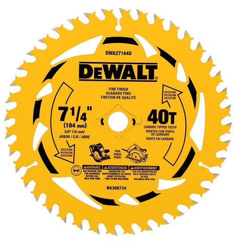 DEWALT DWA171440B10 Circular Saw Blade, 7-1/4 in Dia, 5/8 in Arbor, 40-Teeth, Tungsten Carbide Cutting Edge, Pack of 10