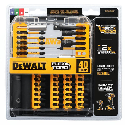 DEWALT FlexTorq DWANGFT40SET Impact Driver Bit with (2) Sockets, 40-Piece, HSS, Black/Yellow