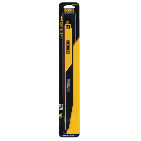 DEWALT ELITE SERIES DWAR156CT-1 Reciprocating Saw Blade, 1 in W, 12 in L, 6 TPI, Carbide Cutting Edge