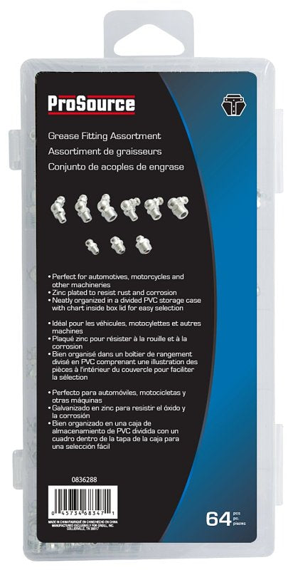 ProSource 95384 Grease Fitting Assortment, Steel, Zinc Plated