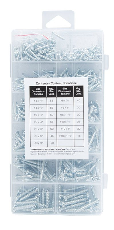ProSource 61540 Sheet Metal Screw Assortment, Steel, Zinc Plated, 550-Piece