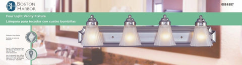 Boston Harbor RF-V-042-BN Vanity Light Fixture, 60 W, 4-Lamp, A19 or CFL Lamp, Steel Fixture, Brushed Nickel Fixture