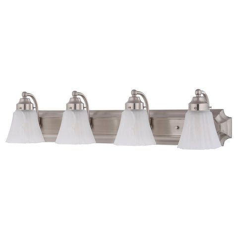 Boston Harbor RF-V-042-BN Vanity Light Fixture, 60 W, 4-Lamp, A19 or CFL Lamp, Steel Fixture, Brushed Nickel Fixture