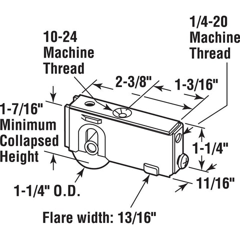 Prime-Line D 1541 Roller Assembly, 2-3/8 in L x 11/16 in W x 1-1/4 in H Dimensions, 1-1/4 in Dia Roller, Steel