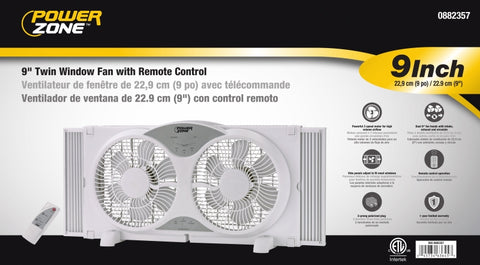 PowerZone BP2-9A Reversible Fan, 120 V, 9 in Dia Blade, 12-Blade, 3-Speed, Touch Panel and Remote Control, Window