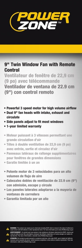 PowerZone BP2-9A Reversible Fan, 120 V, 9 in Dia Blade, 12-Blade, 3-Speed, Touch Panel and Remote Control, Window