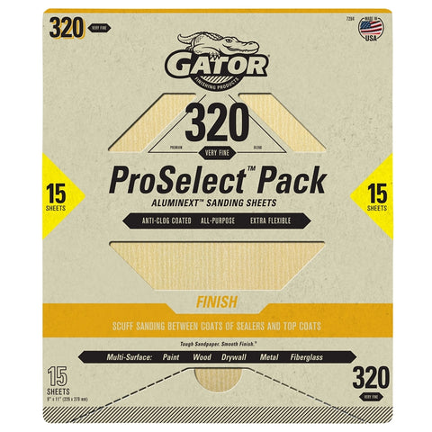 Gator 7284 Sanding Sheet, 11 in L, 9 in W, Very Fine, 320 Grit, Aluminum Oxide Abrasive