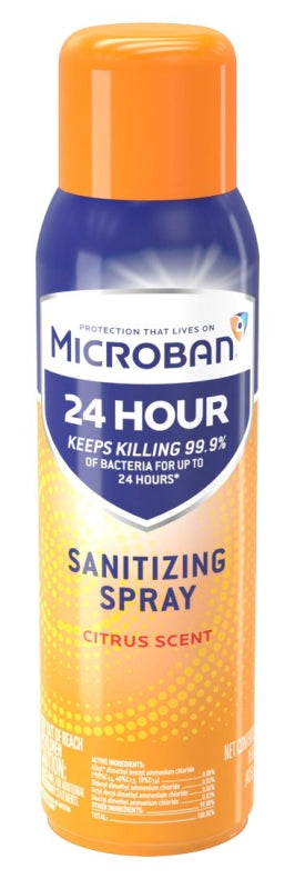 Microban 48626 Disinfectant Sanitizing Spray, 15 fl-oz, Aerosol, Citrus, Clear