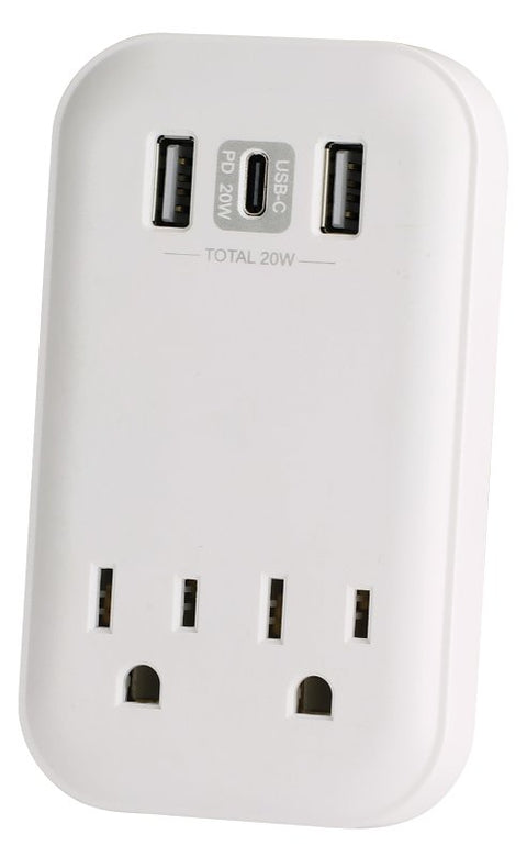 Powerzone ORSUC417 Surge Protector, 15 A, 125 V, 3-USB Port, 2-Outlet, White