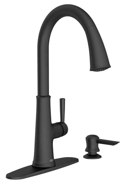 American Standard Maven 9319300.243 Series Pull-Down Kitchen Faucet with Soap Dispenser, 8-5/8 in, Matte Black, 1.8 gpm