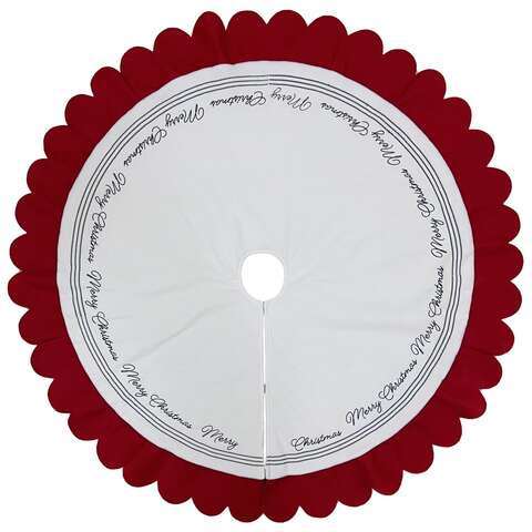 Celebrations Home Red/White Merry Christmas Tree Skirt 26.8 in., Pack of 4