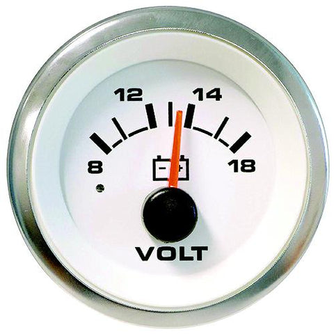 Sierra 62555P White Premier Pro Series 2″ Stainless Steel 12V 8-18 VDC Dial Range Voltmeter Gauge