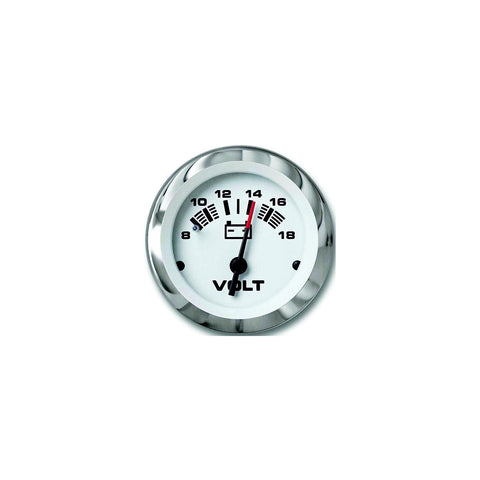Sierra 65506P Lido Series 2″ White & Stainless Steel 12V 8-18 VDC Dial Range Voltmeter Gauge