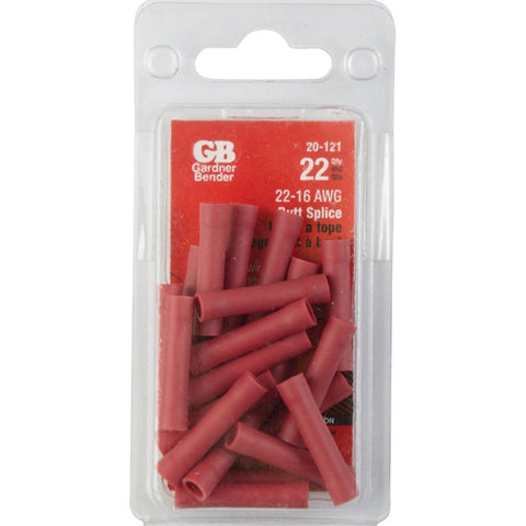Gardner Bender 20-121 Crimp Butt Splice, 22 - 18 AWG, 600 V, Red