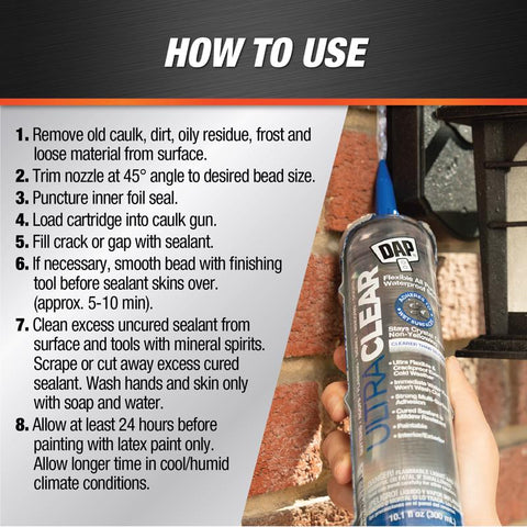 DAP Ultra Clear Clear Synthetic Rubber All Purpose Waterproof Sealant 10.1 oz, Pack of 12