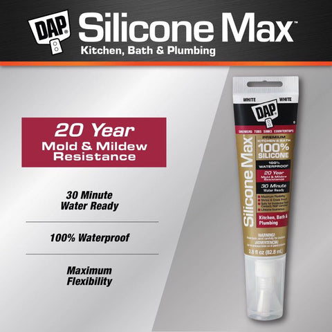 DAP Silicone Max White Silicone Kitchen and Bath Sealant 2.8 oz, Pack of 12