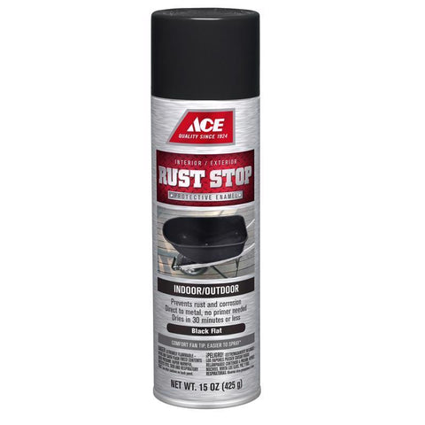 Ace Rust Stop Flat Black Protective Enamel Spray Paint 15 oz, Pack of 6