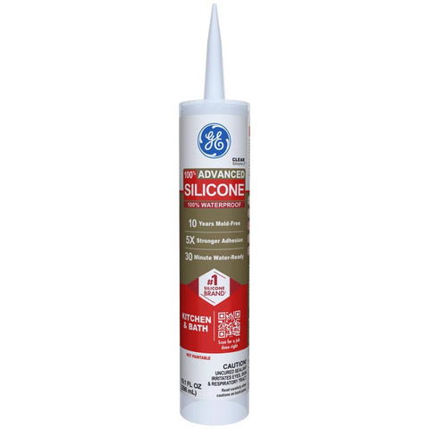 GE Advanced Clear Silicone 2 Kitchen and Bath Caulk Sealant 10.1 oz, Pack of 12