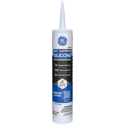 GE Supreme Clear Silicone Window and Door Sealant 10.1 oz, Pack of 12