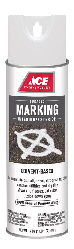 Ace Sovent-Based APWA General Purpose White Upside-Down Marking Spray Paint 17 oz.