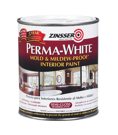 Zinsser Perma-White Interior Acrylic Latex Mold and Mildew-Proof Paint White Semi-Gloss 1 qt.