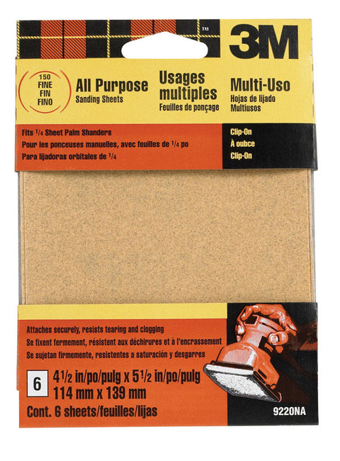 3M Aluminum Oxide 1/4 Sheet Sandpaper 5-1/2 in. L 150 Grit Fine 6 pk