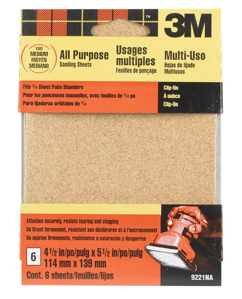 3M Aluminum Oxide 1/4 Sheet Sandpaper 5-1/2 in. L 100 Grit Medium 6 pk