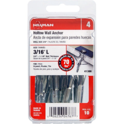Hillman Hollow Wall Anchors 3/16 Long 10 pk
